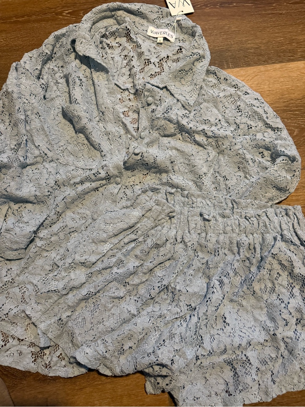 Waverles Light Blue Lace PJ Two-Piece Set